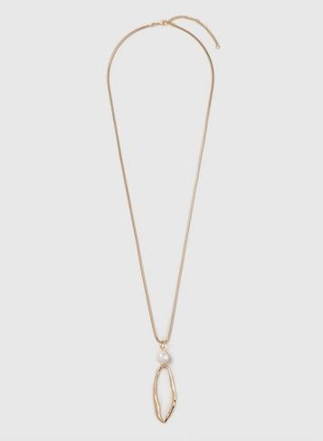 Dorothy Perkins Gold Pearl And Oval Drop Necklace