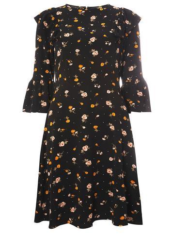 Dorothy Perkins *tall Black Floral Print Ruffle Skater Dress