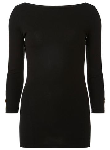 Dorothy Perkins *tall Black Button Sleeve T-shirt