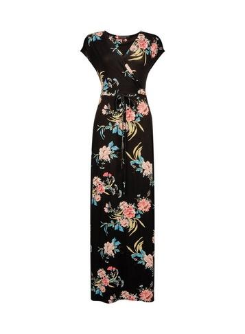 Dorothy Perkins Black Wrap Belted Jersey Maxi Dress