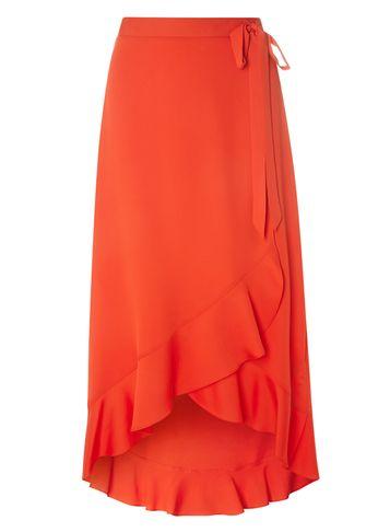 Dorothy Perkins Red Wrap Ruffle Maxi Skirt