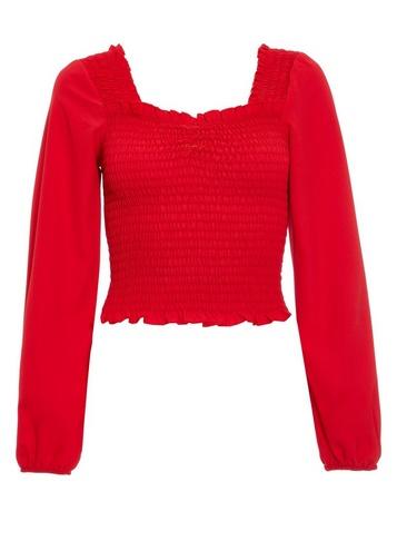 *quiz Red Shirred Crop Top