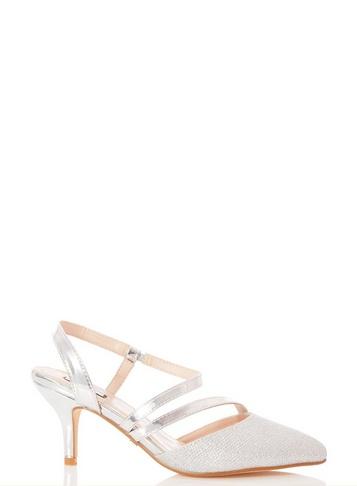 *quiz Wide Fit Silver Mid Heel Court Shoes