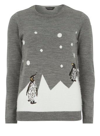 Dorothy Perkins Grey Sequin Penguin Jumper