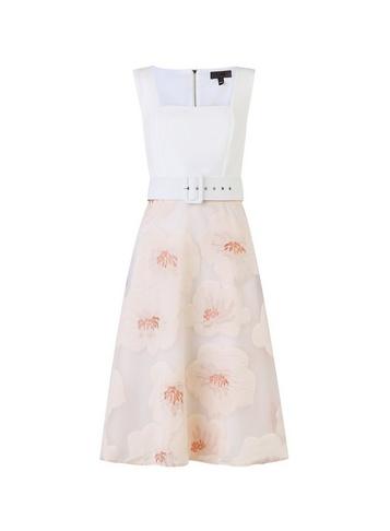 *luxe Blush Organza Belted Midi Skater Dress