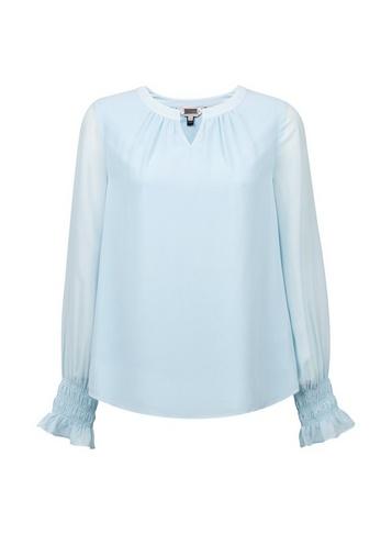 *billie & Blossom Blue Cuffed Chiffon Blouse