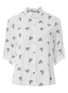 Dorothy Perkins Petite Ivory Heart Print Roll Sleeve Shirt