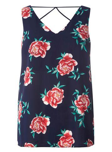 Dorothy Perkins Navy Rose Print Top