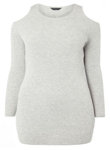 Dorothy Perkins Dp Curve Grey Longline Cold Shoulder Jumper