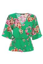 Dorothy Perkins *quiz Green And Pink Crepe Floral Top