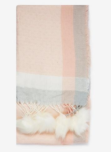 Dorothy Perkins Cream And Pink Pom Pom Edge Scarf