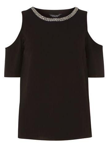 Dorothy Perkins Black Embellished Cold Shoulder Top