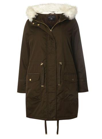 Dorothy Perkins *dp Curve Khaki Faux Fur Hooded Parka Coat