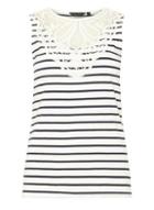 Dorothy Perkins Ivory Striped Lace Yoke Shell Top