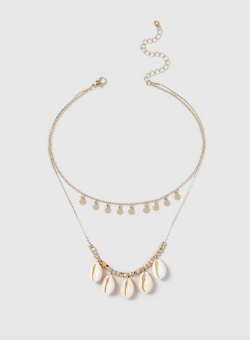 Dorothy Perkins Gold Look Shell And Disc Drop Choker Necklace