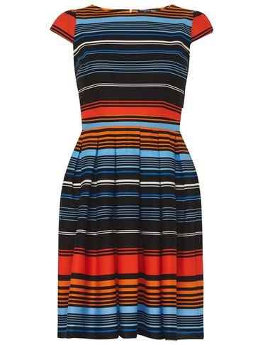 Dorothy Perkins Orange And Black Stripe Cotton Fit And Flare Dress