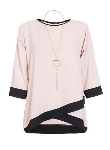 Dorothy Perkins *quiz Pink And Black 3/4 Sleeve Top With Necklace