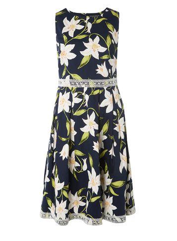 Dorothy Perkins Navy Lily Print Midi Dress