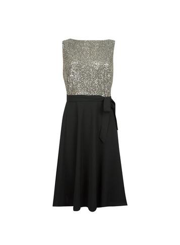 Dorothy Perkins Black Sequin Top Fit And Flare Dress