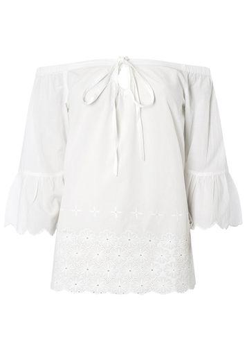 Dorothy Perkins Ivory Tie Neck Broderie Bardot Top