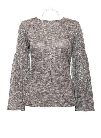 Dorothy Perkins *quiz Grey Ruffle Knitted Top With Necklace