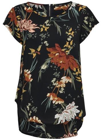 *only Black Floral Print Short Sleeve Top