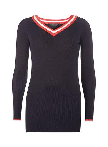 Dorothy Perkins Navy Ribbed V Neck Jumper