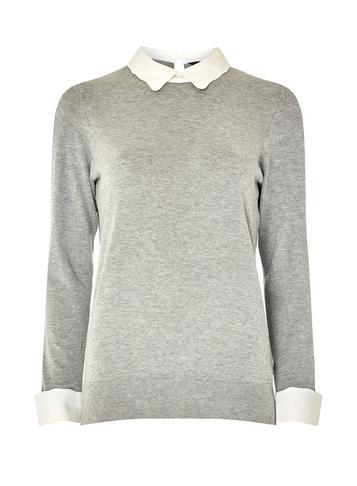 Dorothy Perkins Grey Scallop Trimmed Collar Jumper