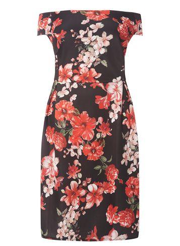Dorothy Perkins Dp Curve Red Floral Bardot Shift Dress