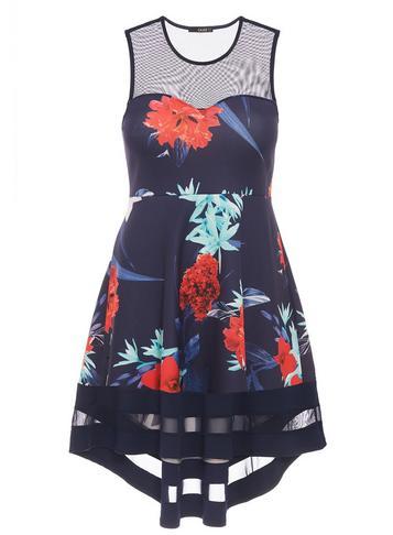 Dorothy Perkins *quiz Navy Floral Dip Hem Skater Dress