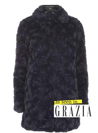 Dorothy Perkins Navy Peter Pan Collar Faux Fur Coat