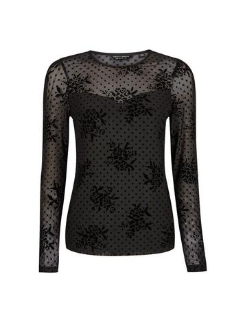 Dorothy Perkins Black Floral Spot Mesh Top