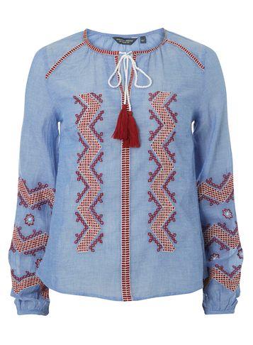 Dorothy Perkins *tall Blue Boho Zig Zag Top