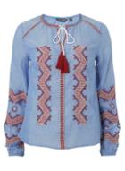 Dorothy Perkins *tall Blue Boho Zig Zag Top