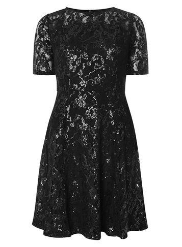 Dorothy Perkins Black Lace Sequin Fit And Flare Dress
