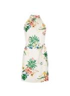 Dorothy Perkins Petite White Tropical Print Halter Neck Dress