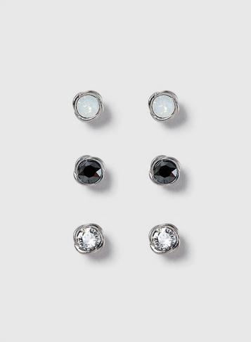 Dorothy Perkins 3 Pack Black And Grey Swarovski Elements Earrings