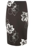 Dorothy Perkins Black Foil Floral Print Pencil Skirt