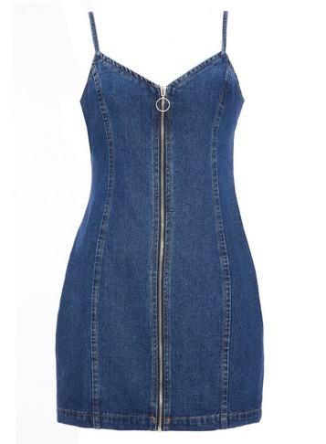 *quiz Mid Blue Denim Zip Pinafore Dress