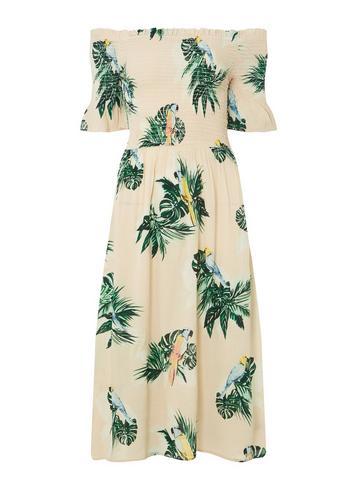 Dorothy Perkins Blush Parrot Print Midi Bardot Dress