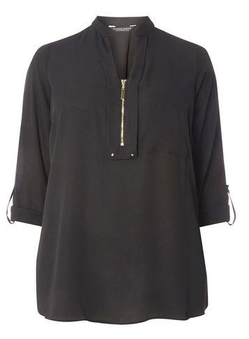 Dorothy Perkins Dp Curve Black Zip Notch Neck Shirt
