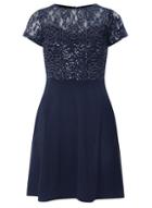 Dorothy Perkins Navy Sequin Lace Fit And Flare Dress