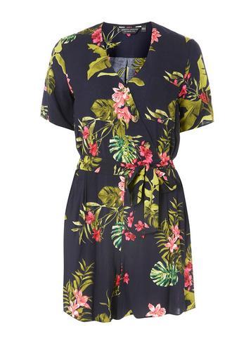 Dorothy Perkins Navy Tropical Print Horn Button Playsuit