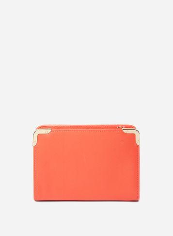 Dorothy Perkins Coral Metal Corner Boxy Clutch Bag