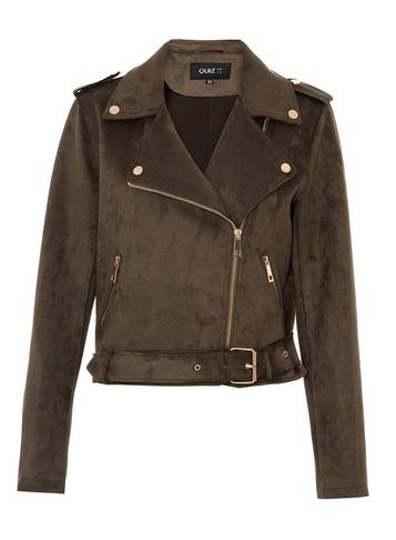 *quiz Khaki Faux Suede Biker Jacket