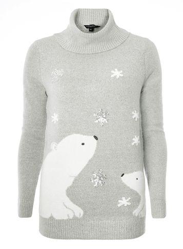 Dorothy Perkins Grey Polar Bear Roll Neck Christmas Jumper