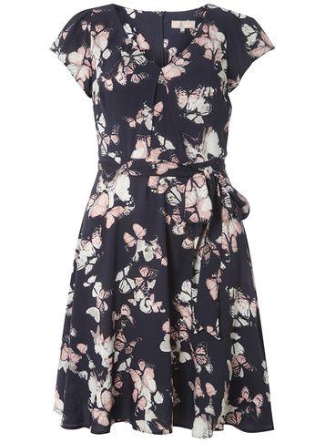Dorothy Perkins *billie & Blossom Petite Navy Butterfly Print Skater Dress