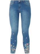 Dorothy Perkins Mid Wash Darcy Floral Embroidered Hem Ankle Grazer Jeans