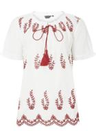 Dorothy Perkins White Embroidered Frill Gypsy Top
