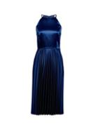 *luxe Navy Halter Pleated Midi Dress